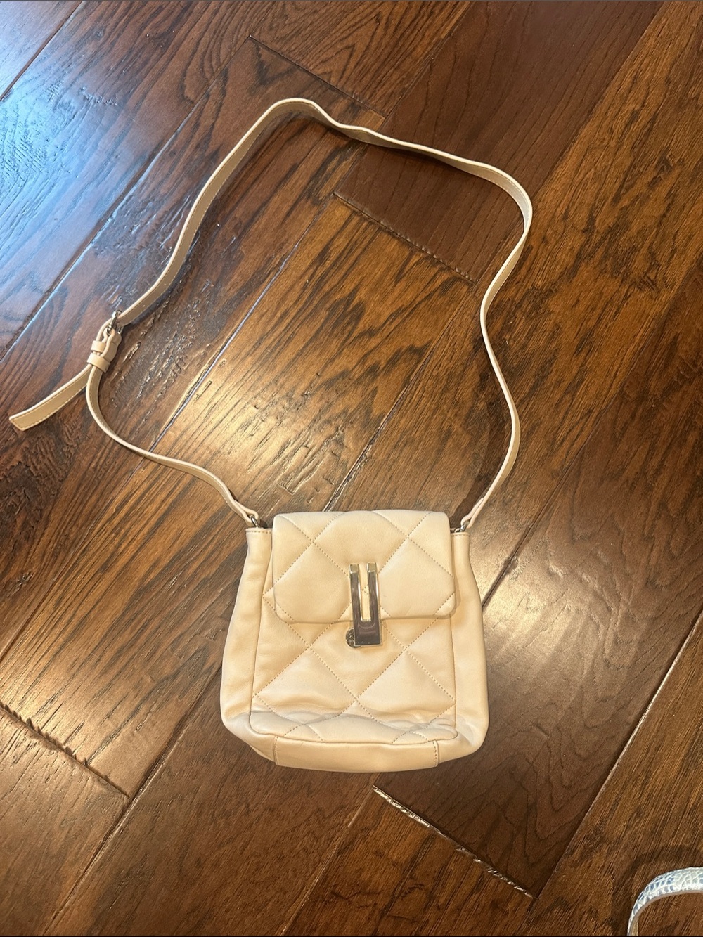 Vince Camuto Cream Quilted Crossbody Bag “Doty Bag” with Front Turn-Lock Closure